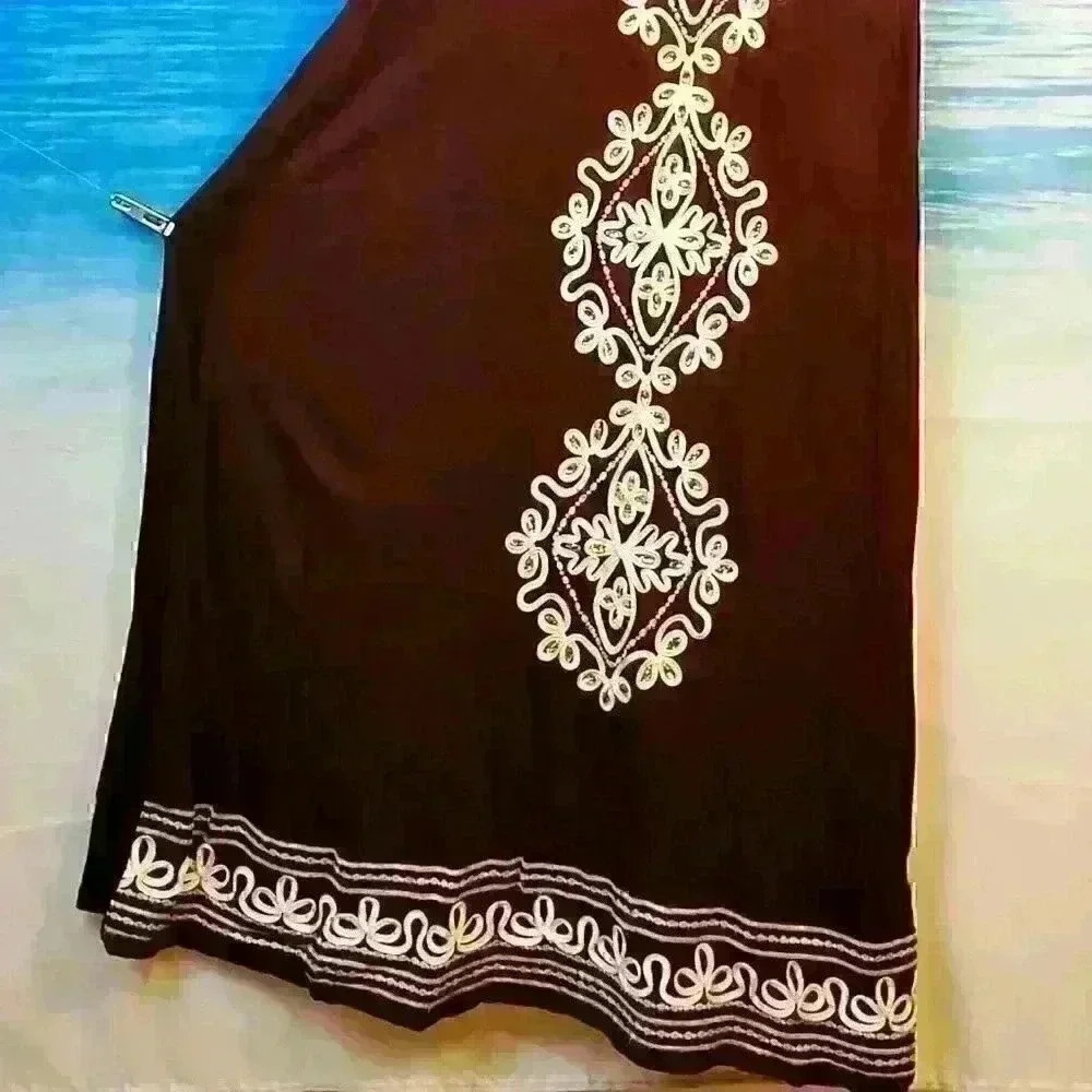 CHOCOLATE BROWN Womans MAXI Dress Rhinestone Embroidery Accents TALL size Med - Picture 6 of 10